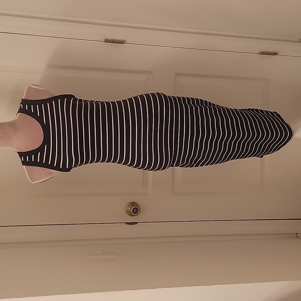 No Comment NWT Navy Blue and White Striped Ribbed Tank Dress, Size Jr M.